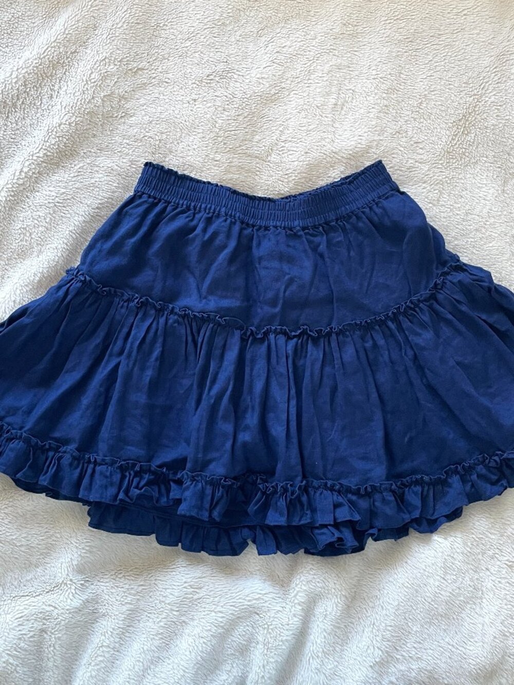 Hill House | Navy blue "Paz" 100% linen tiered ruffle mini skirt | Size M